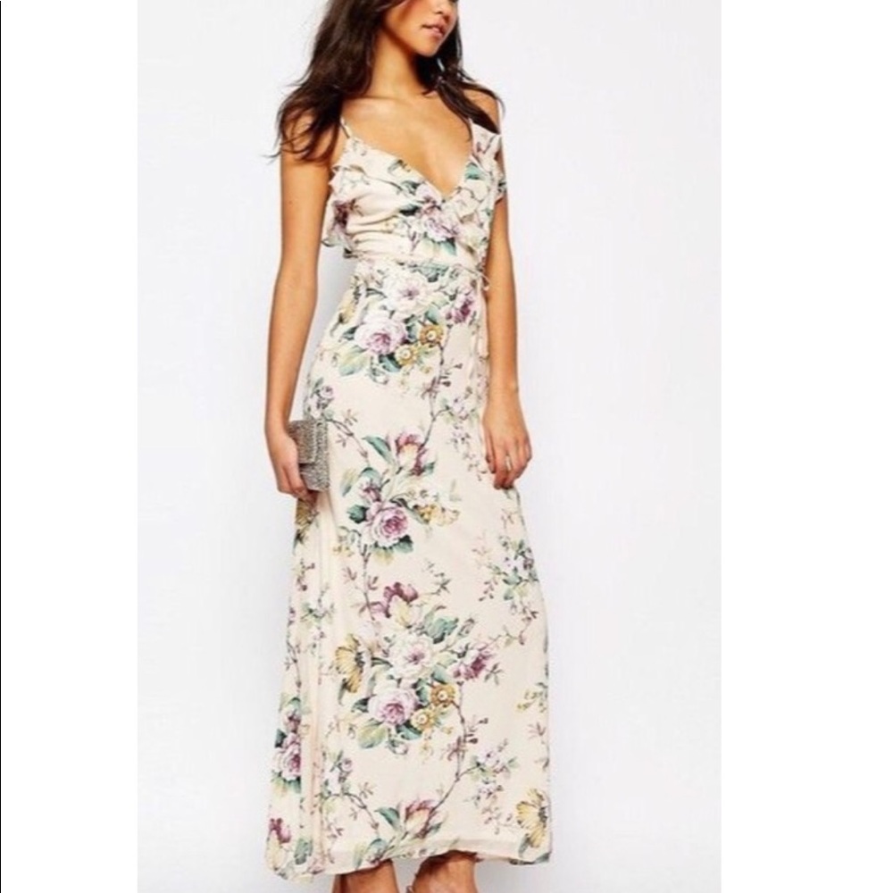 Beige Floral Wrap Midi Dress ASOS